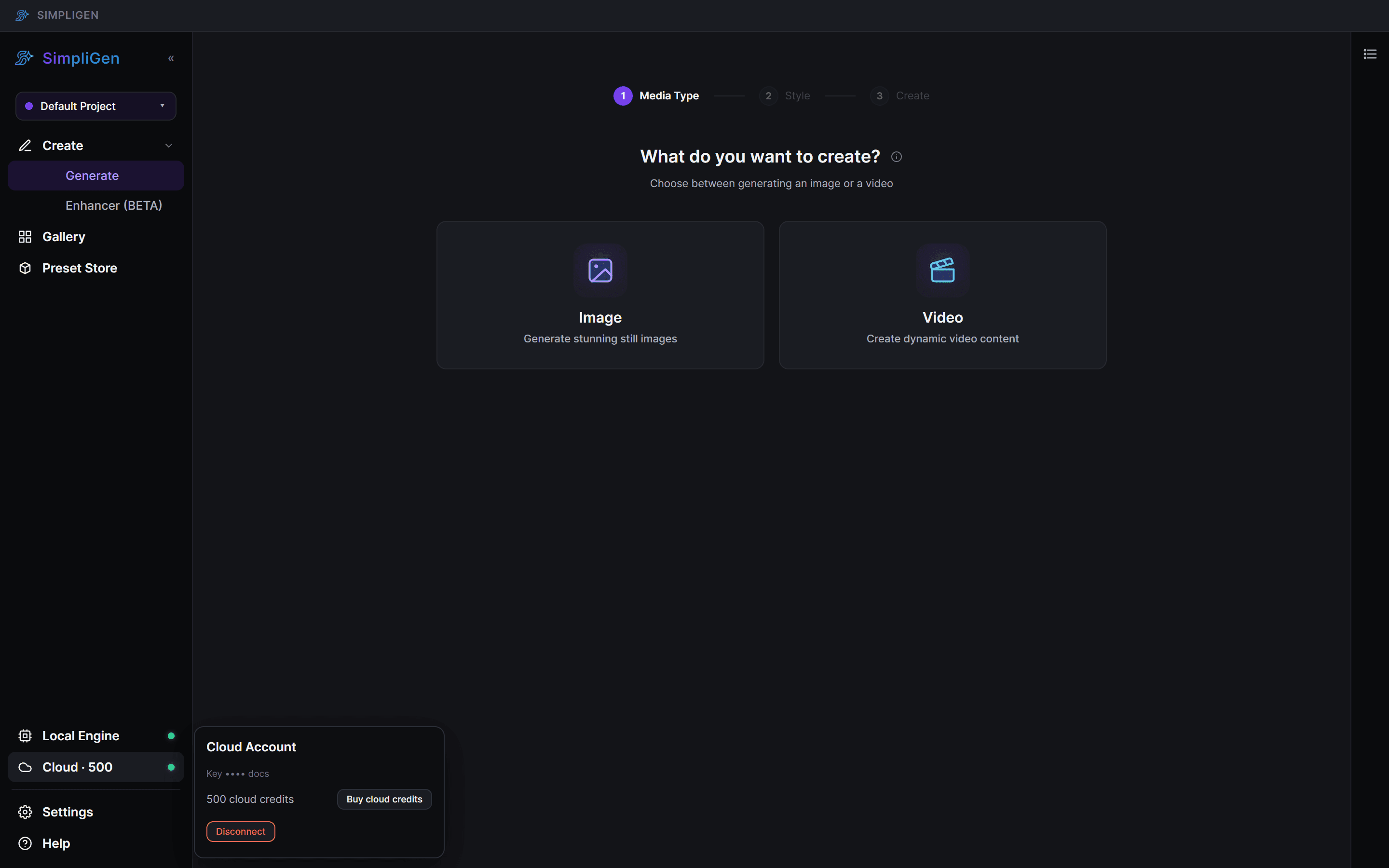 The cloud account menu