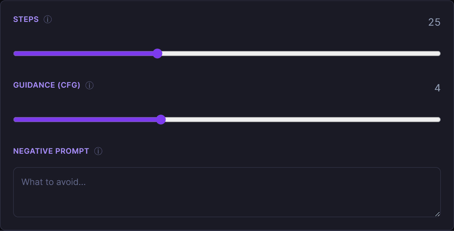 The advanced controls, with steps and guidance sliders