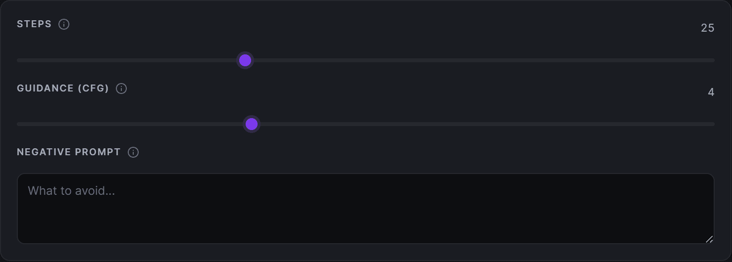 The advanced controls, with steps and guidance sliders