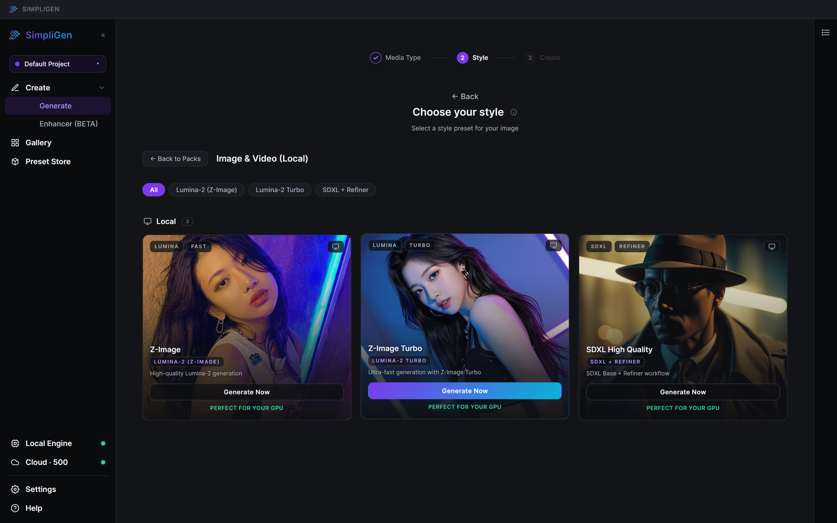 Choix d'une présélection d'image dans le générateur d'invite