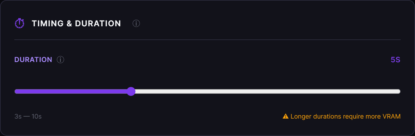 The duration control for a video preset